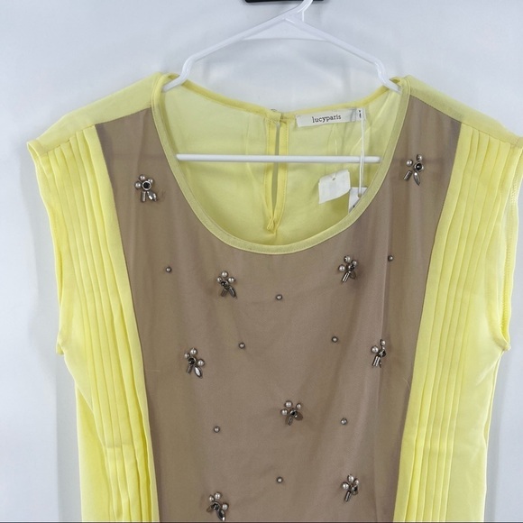 Lucy Paris yellow bejeweled blouse top size M - Picture 2 of 10